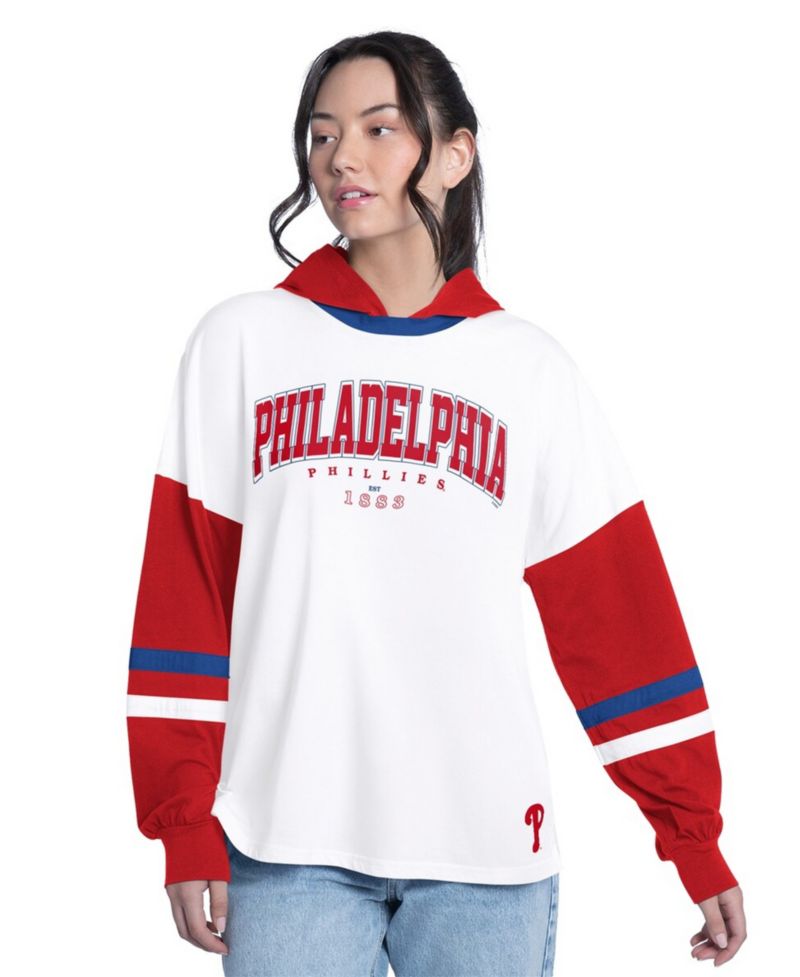 Women's White/Red Philadelphia Phillies Key Player Oversized Long Sleeve Hoodie