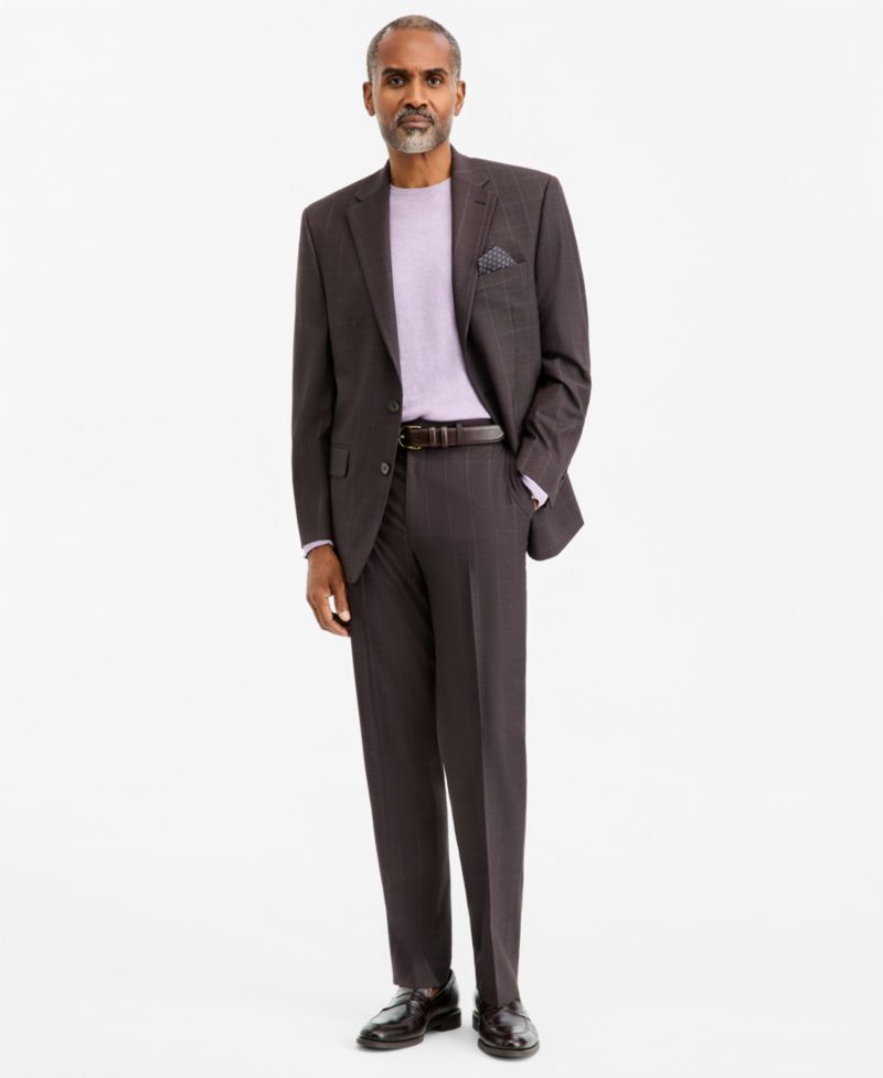 Men's Classic-Fit Brown & Blue Check Suit Separate Jacket