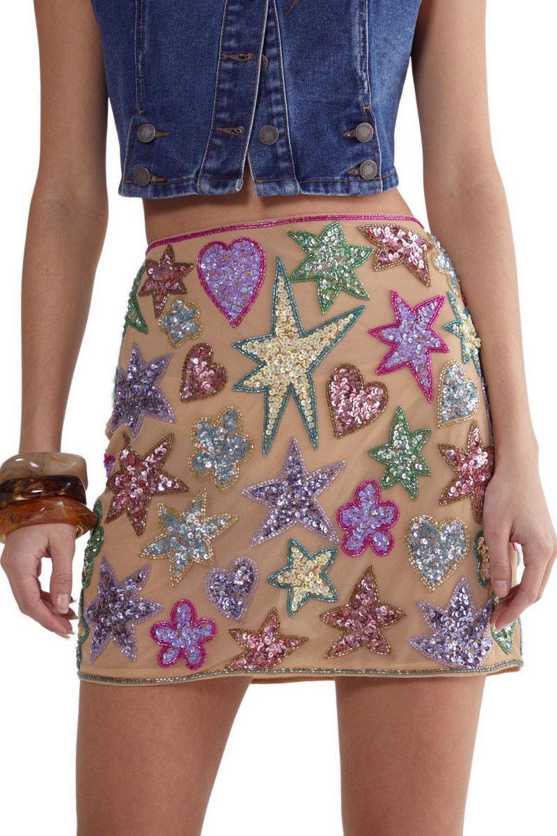 Women's Hand Embellished Sequin Mini Skirt