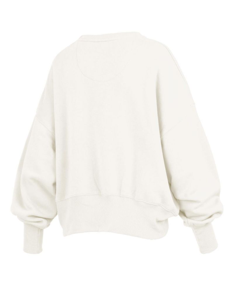 Women's Cream Wisconsin Badgers Oversized Chelsea Waist Length Pullover Sweatshirt