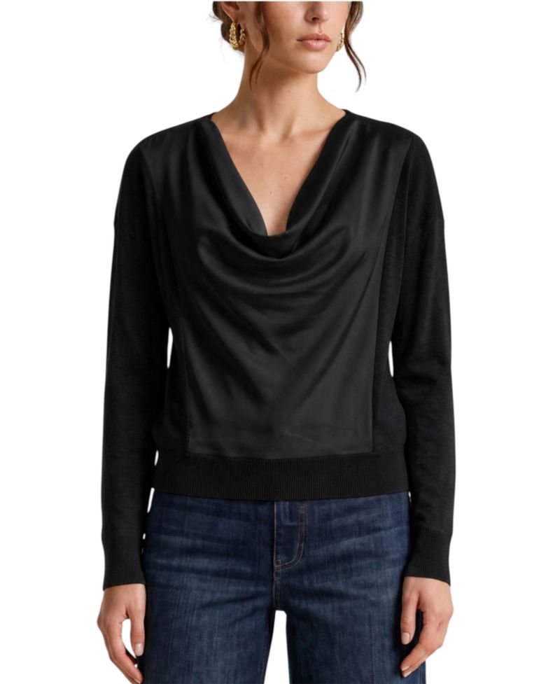 Women's Cowl Neck Satin Front Sweater