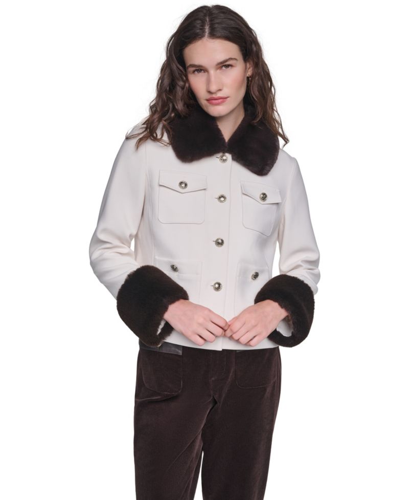 Women's Faux-Fur Collar and Cuffs Short Jacket