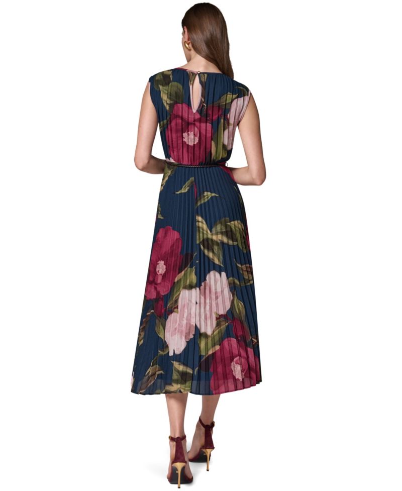 Plus Cap Sleeve Floral Chiffon A-Line Midi Dress