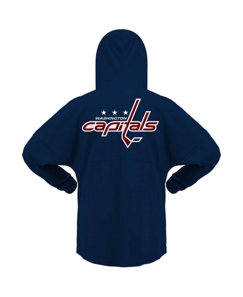 Women's Navy Washington Capitals Jersey Lace-Up V-Neck Long Sleeve Hoodie T-shirt