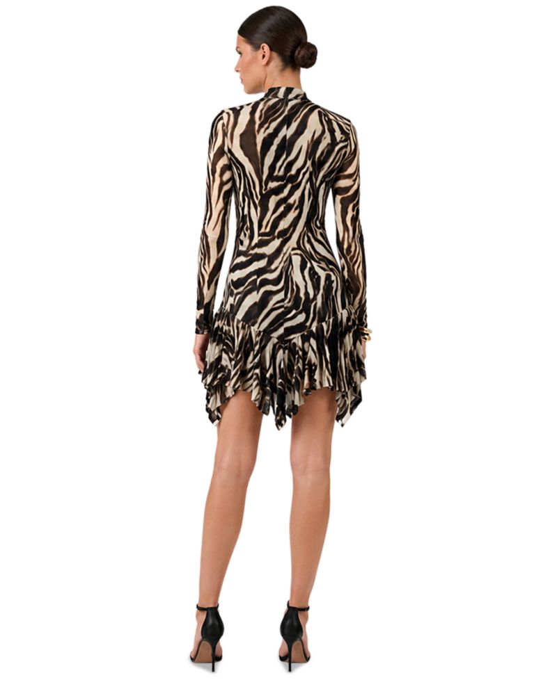 Women's Fitted Long-Sleeve Mock Neck Mesh Dress