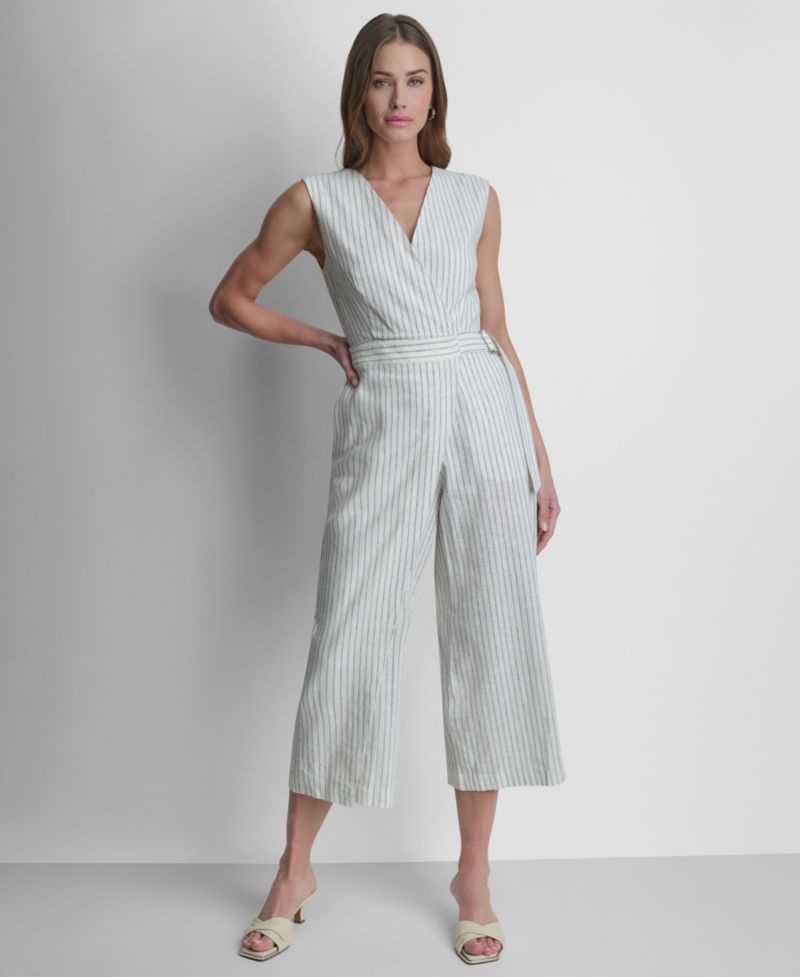 Women's Striped Sleeveless Wrap Jumpsuit