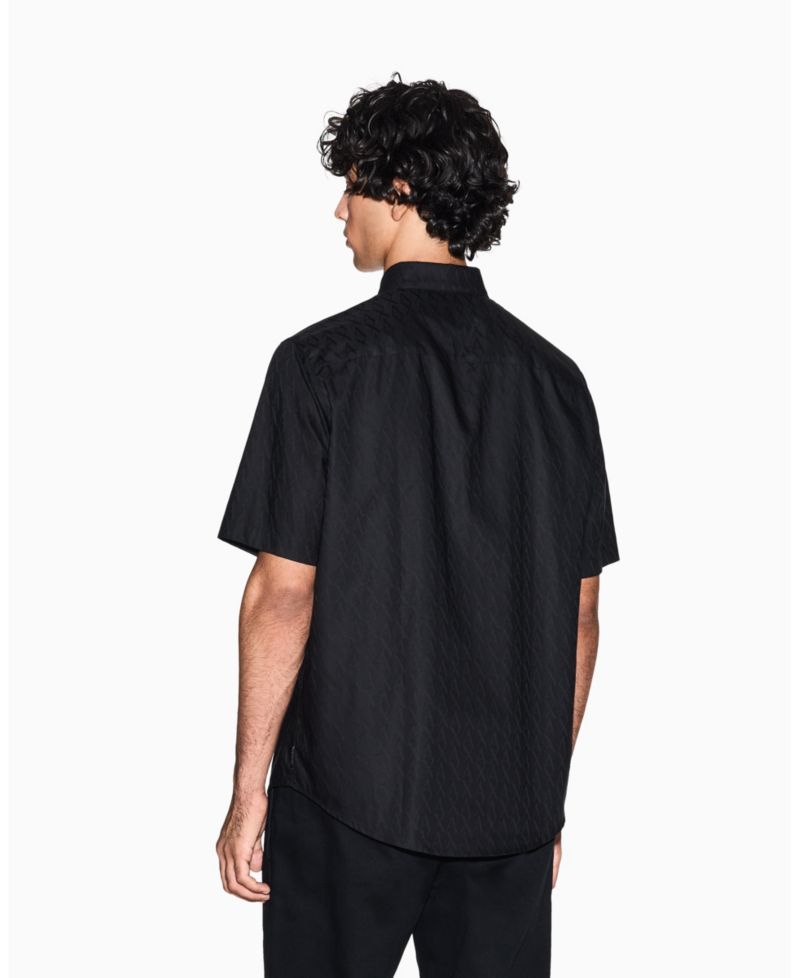 Men's Short Sleeve Cotton Jacquard Allover Logo Woven Shirt