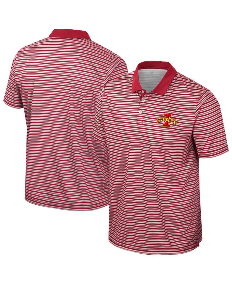 Men's Cardinal Iowa State Cyclones Striped Polo Shirt