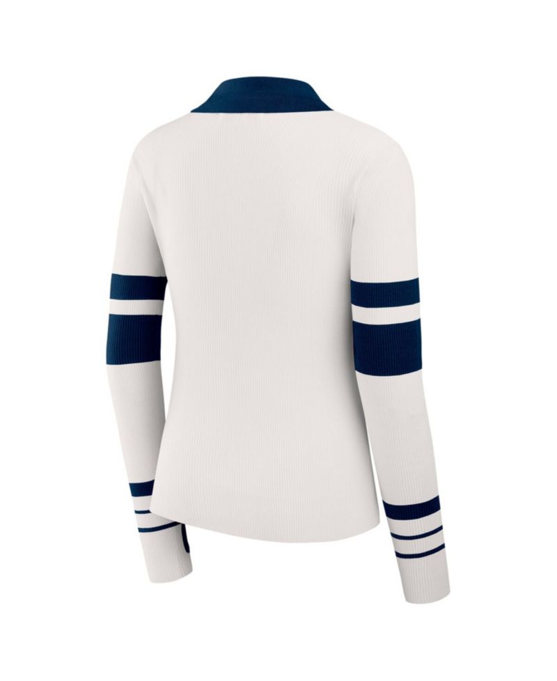 Women's White Dallas Cowboys Ribbed Henley Polo Sweater
