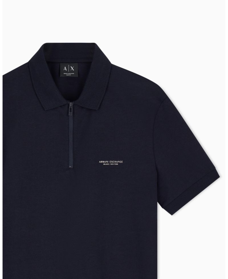 Men's Short Sleeves Zip Cotton Polo Shirt
