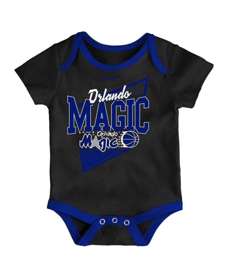 Infant Boys and Girls Black, Blue Orlando Magic Hardwood Classics Bodysuits and Cuffed Knit Hat Set