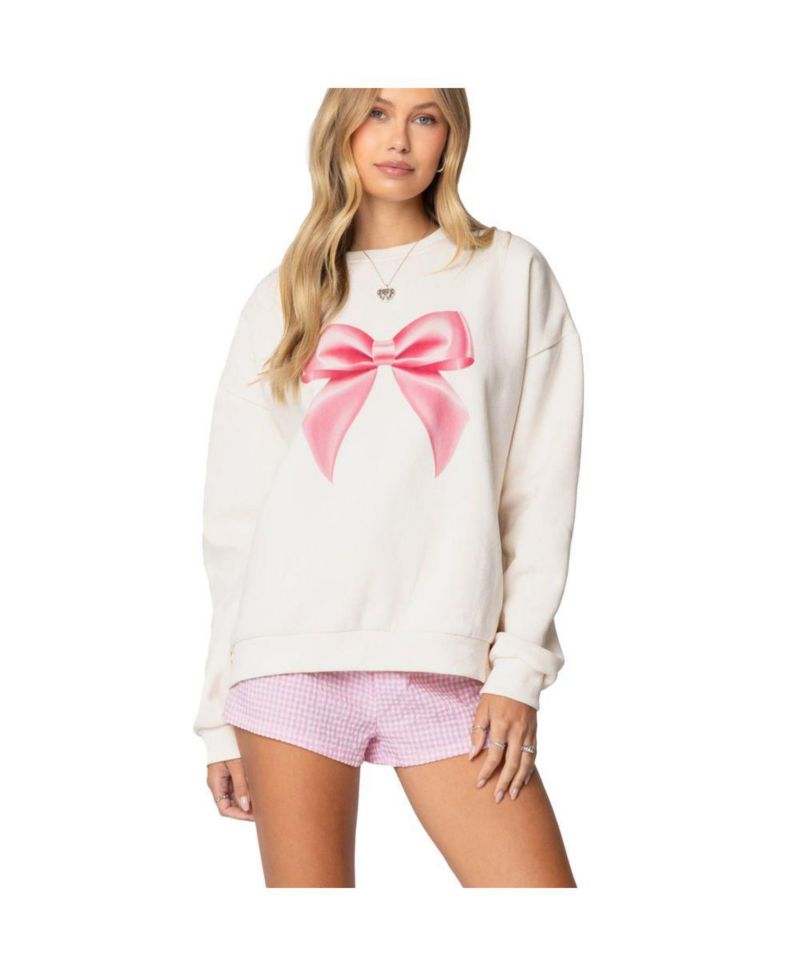 Womens Bow Brat Printed Sweatshirt