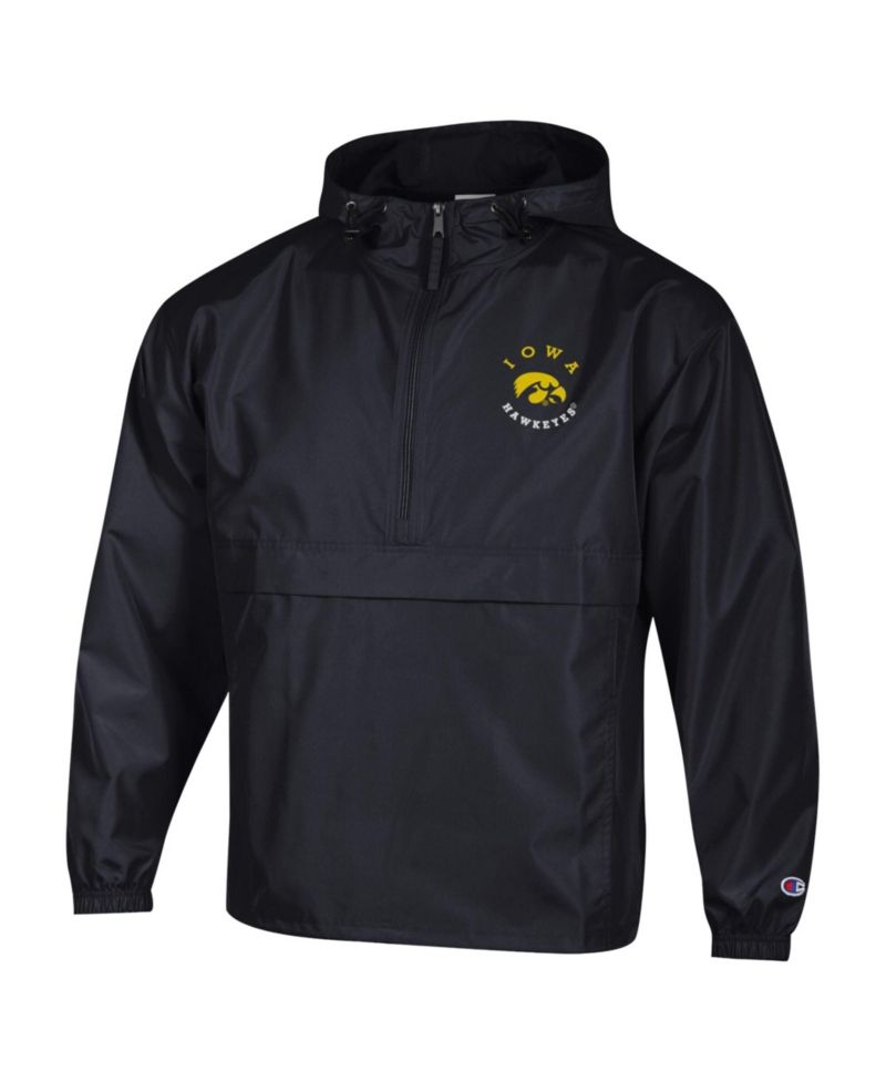 Men's Black Iowa Hawkeyes Packable Hooded Windbreaker Half-Zip Jacket