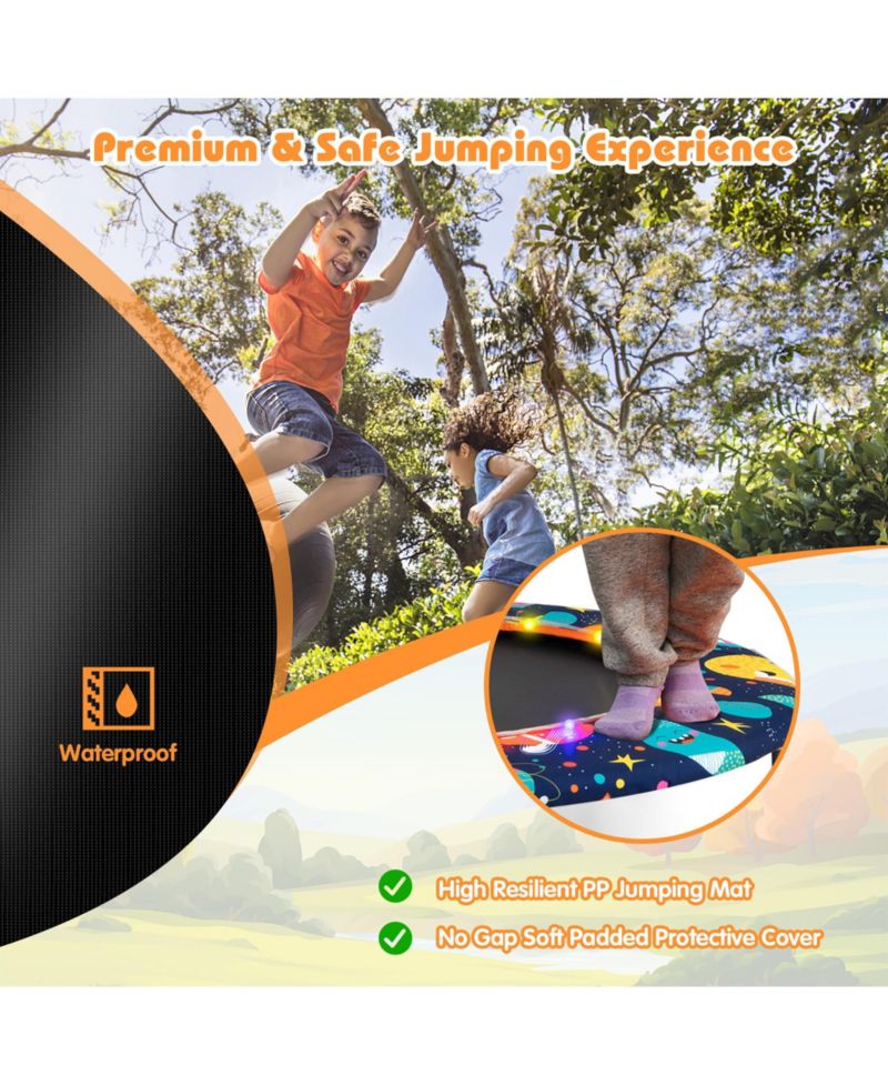 36'' Mini Toddler Trampoline W/LED Bluetooth Speaker Detachable Handle