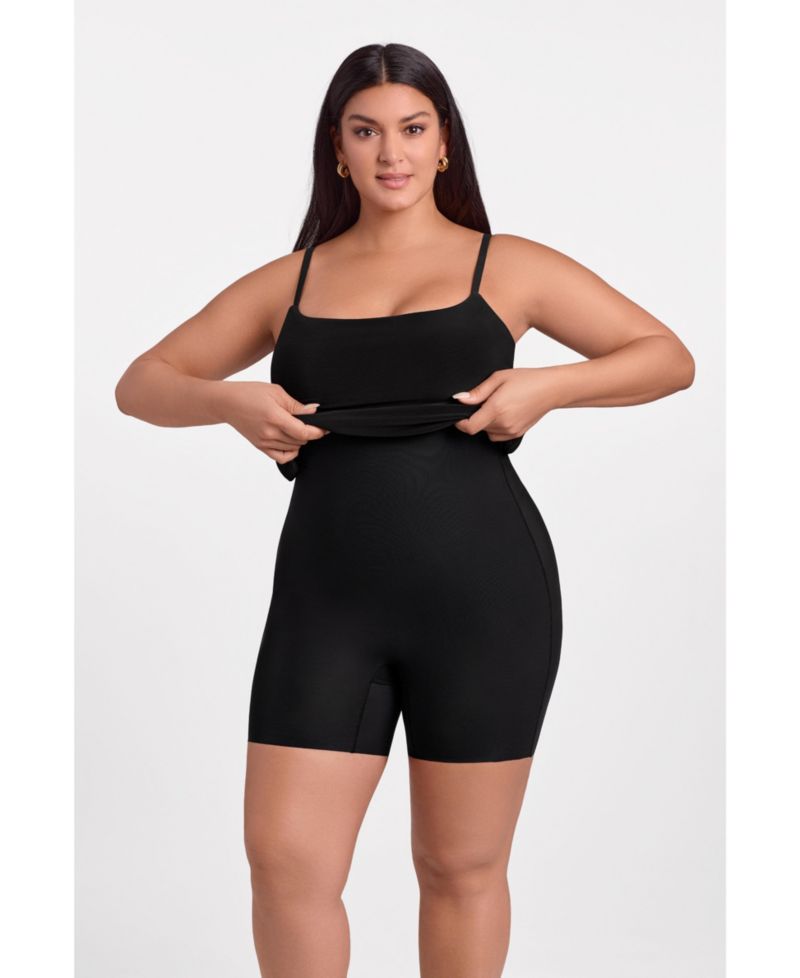 Women's Off the Shoulder Straight Neck Ribbed Sculpting Midi Dress
