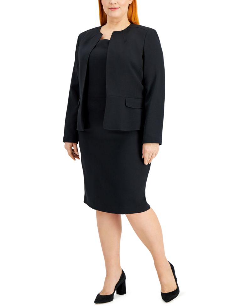 Plus Size Cardigan Jacket & Sheath 2 Piece Dress Suit