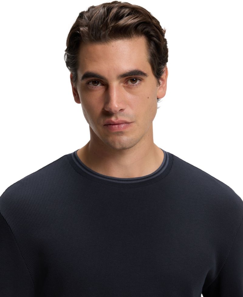 Men's H-TALLEY Long-Sleeve Waffle-Structured Crewneck T-Shirt