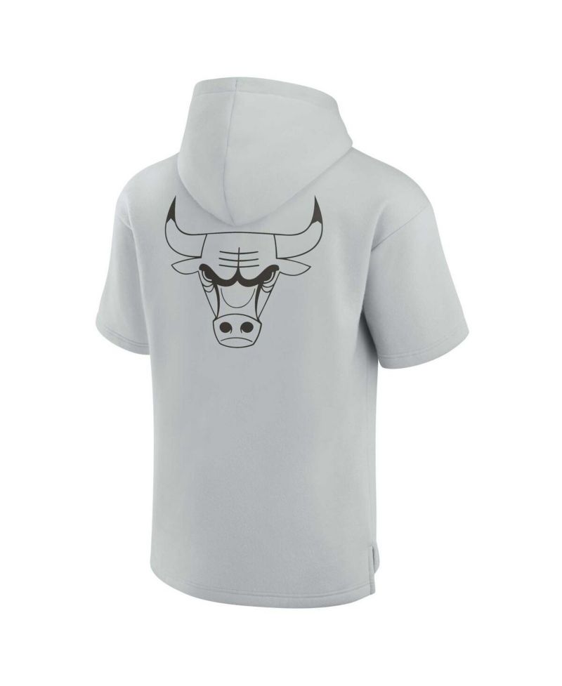 Men's and Women's Gray Chicago Bulls Super Soft Fleece Short Sleeve Pullover Hoodie