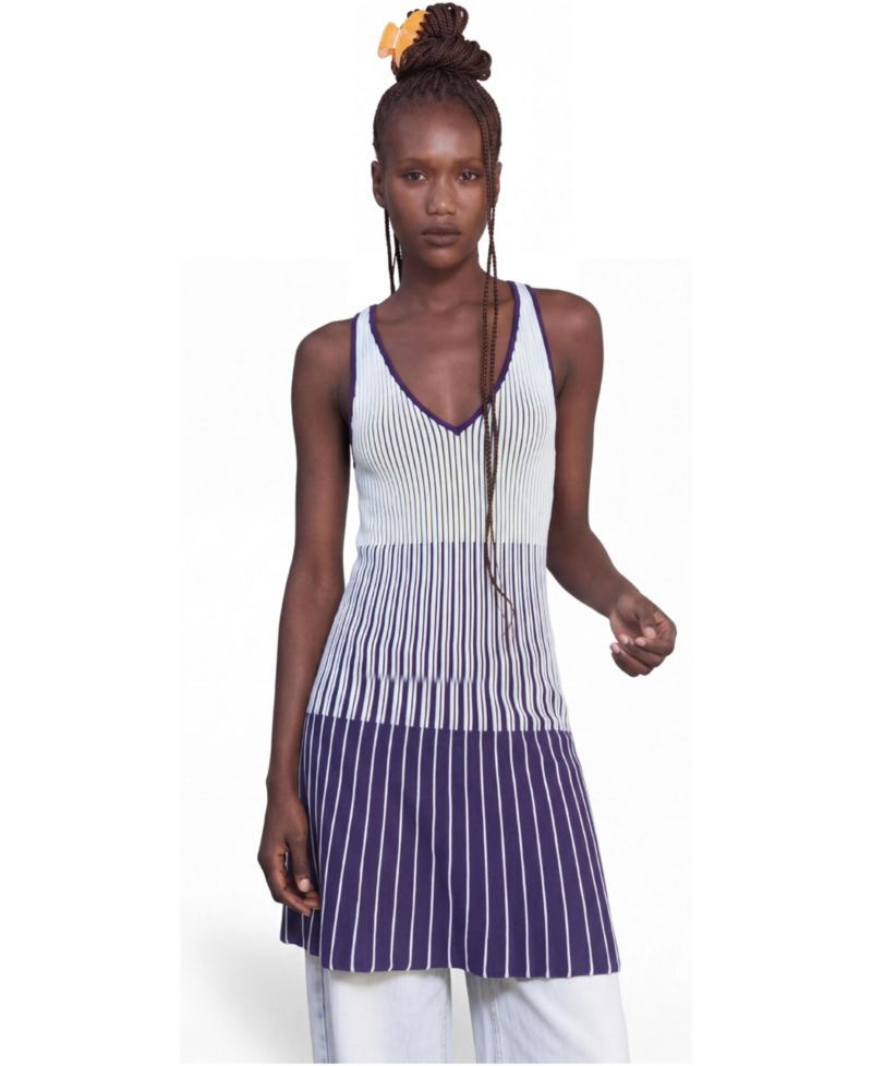 Women's Fit & Flare Striped Sleeveless Sweater Dress