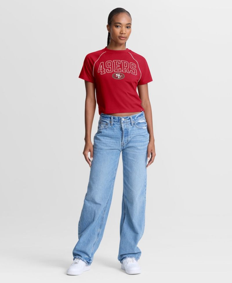 Women's Scarlet San Francisco 49ers Offensive Scheme Raglan Tri-Blend Cropped Top