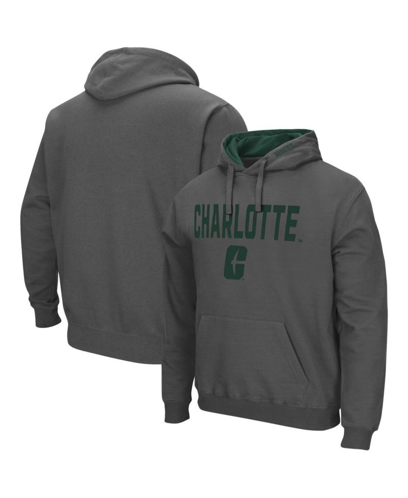 Men's Charcoal Charlotte 49ers Arch and Logo Pullover Hoodie