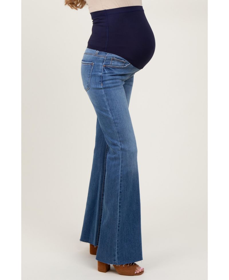 Women's Blue Raw Cut Hem Flare Jeans