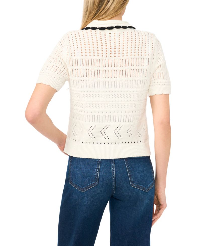 Women's Short-Sleeve Collared Cotton Cardigan