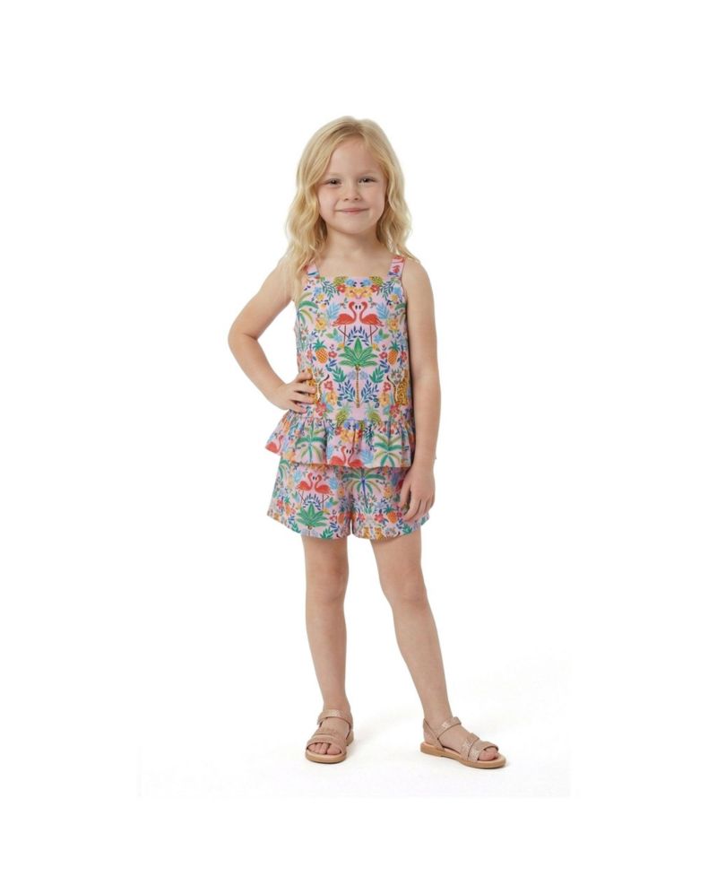 Little Girls Cheetah Textured Cotton Poplin Top and Short Set