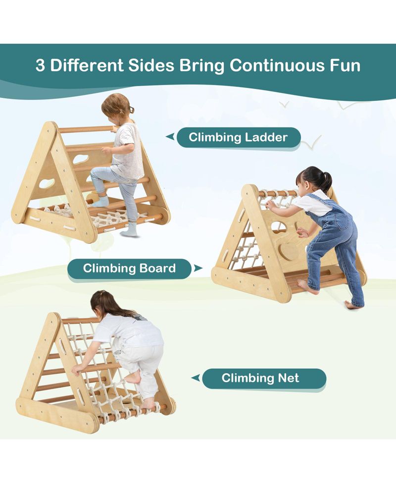 3-Side Triangle Climber with Sliding Board and Climbing Net