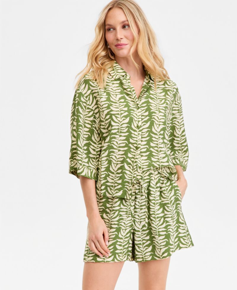Women's 3/4-Sleeve Printed Button-Down