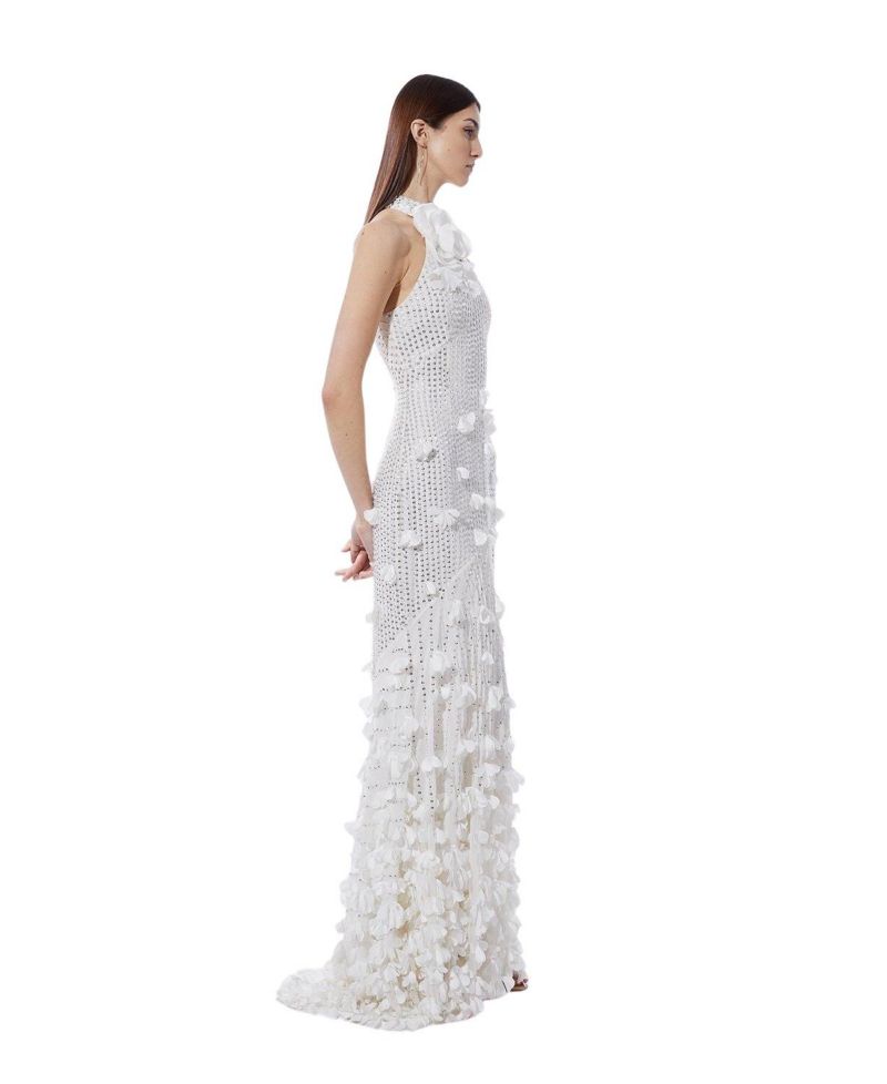 Women's Crystal Rosette Halter-Neck Maxi Dress