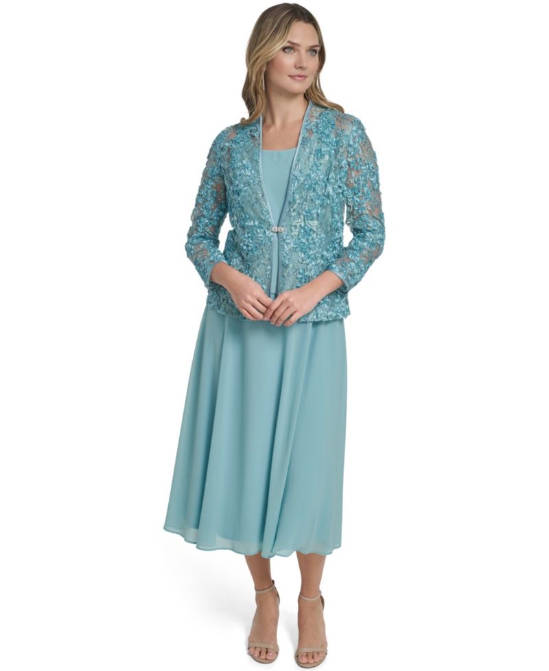 petite 3/4-Sleeve Jacket with Crewneck Dress