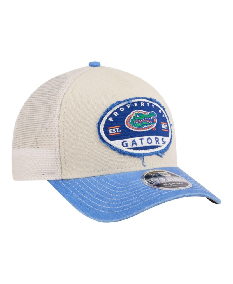Men's Stone/Royal Florida Gators Frayed Patch 9FORTY M-Crown A-Frame Trucker Adjustable Hat
