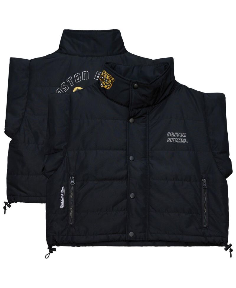 Women's Black Boston Bruins Cropped Full-Zip Puffer Vest