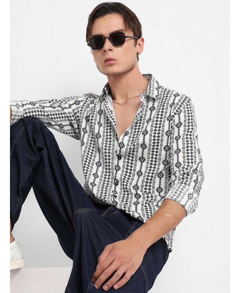 Men's Black & Grey Geometric Aztec