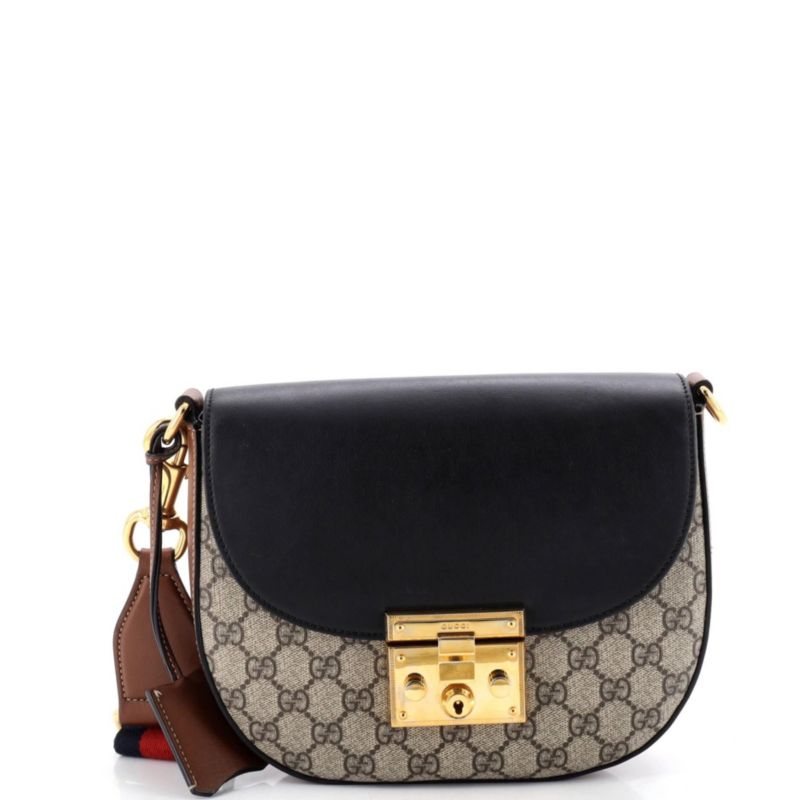 Medium Padlock Saddle Shoulder Bag GG Coated Canvas and Leather