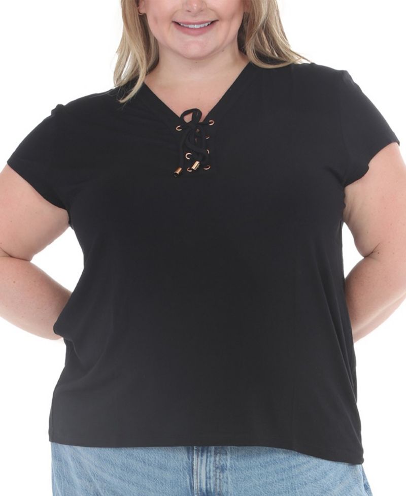 Plus Size V-Neck Front Tie Top