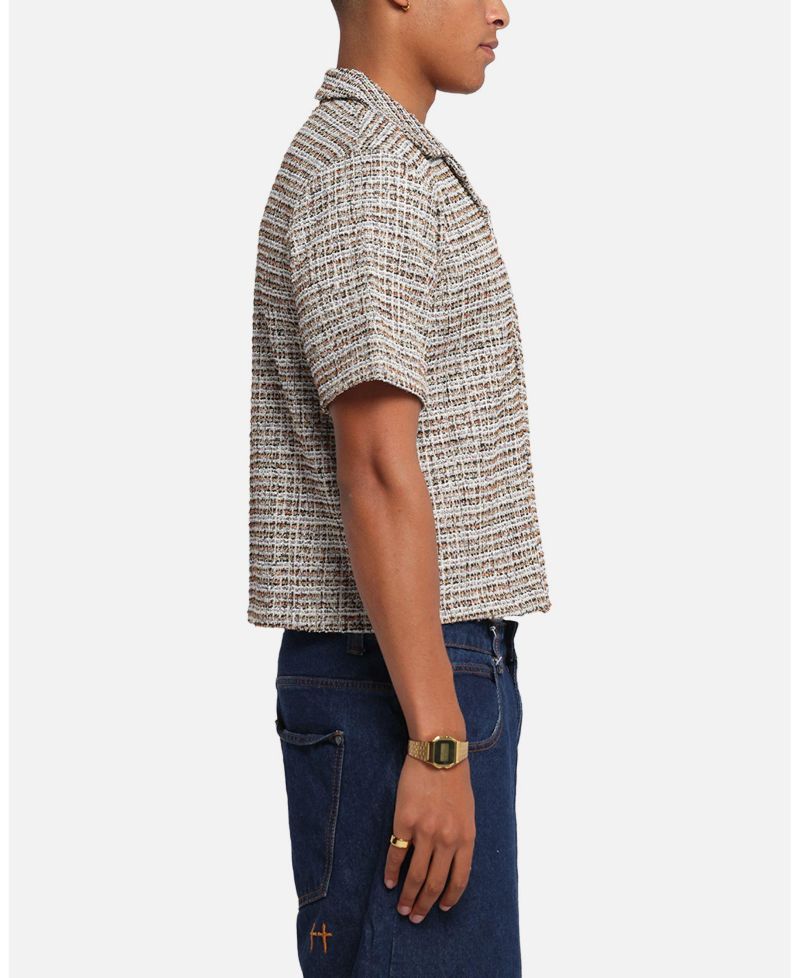 Men's Boucle Tweed Crop Button Up Shirt