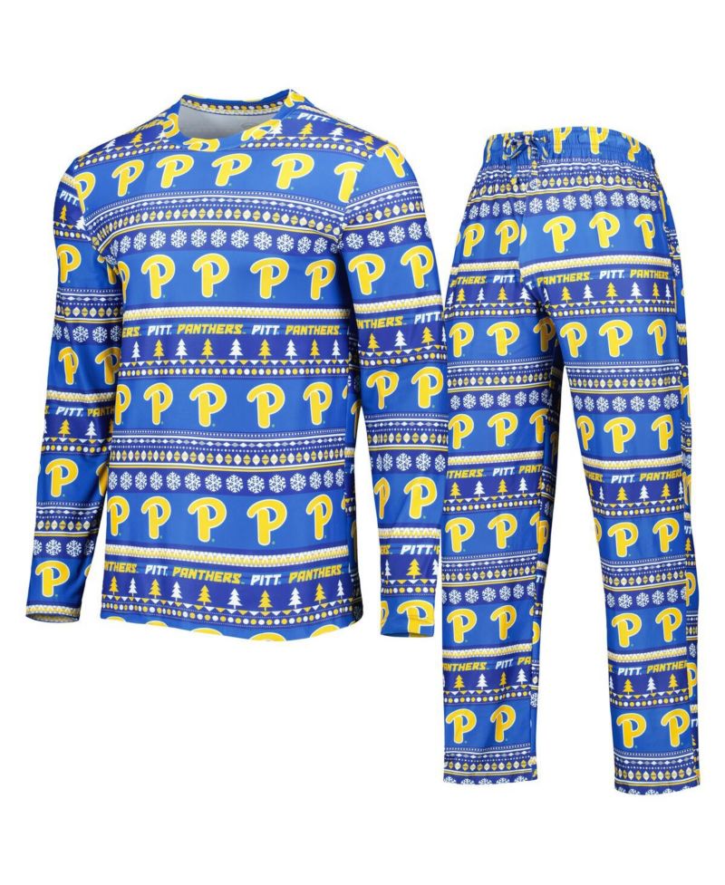 Men's Royal Pitt Panthers Swivel Long Sleeve T-shirt and Pants Sleep Set