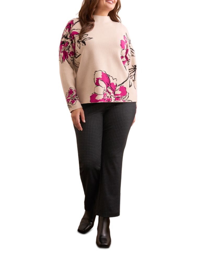 Plus Size Knit Jacquard Funnel Neck Sweater