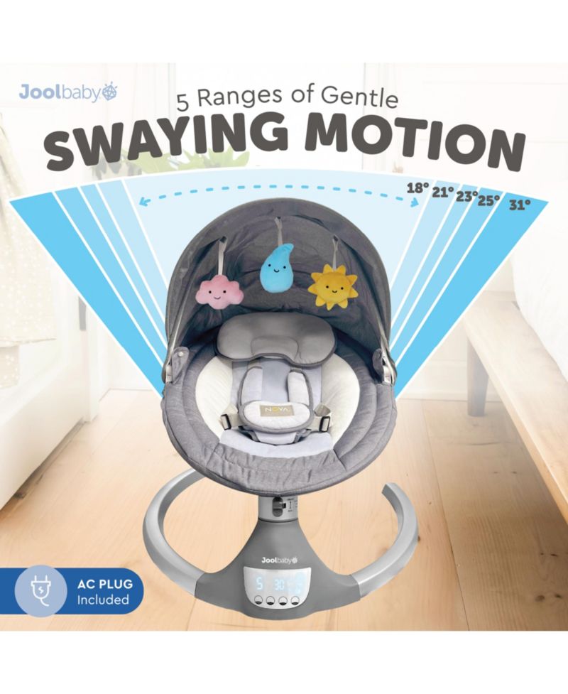 Nova Swing for Newborns - Electric Motorized Infant Swing, Bluetooth Music, 10 Preset Melodies, Remote (Updated Model, Gray)