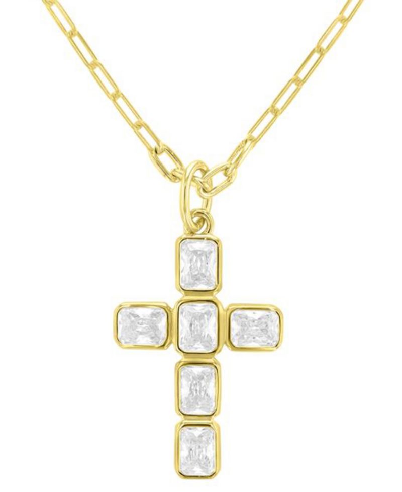 14k Gold-Plated Cross Paperclip Chain Necklace