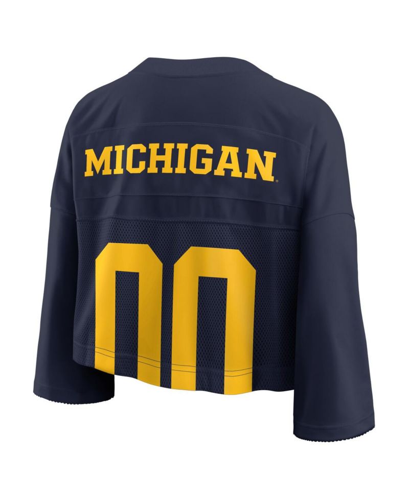 Women's Navy Michigan Wolverines Cropped Mesh Dri-FIT Fashion Jersey