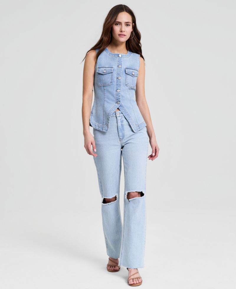 Women's Denim Sleeveless Flyaway Vest