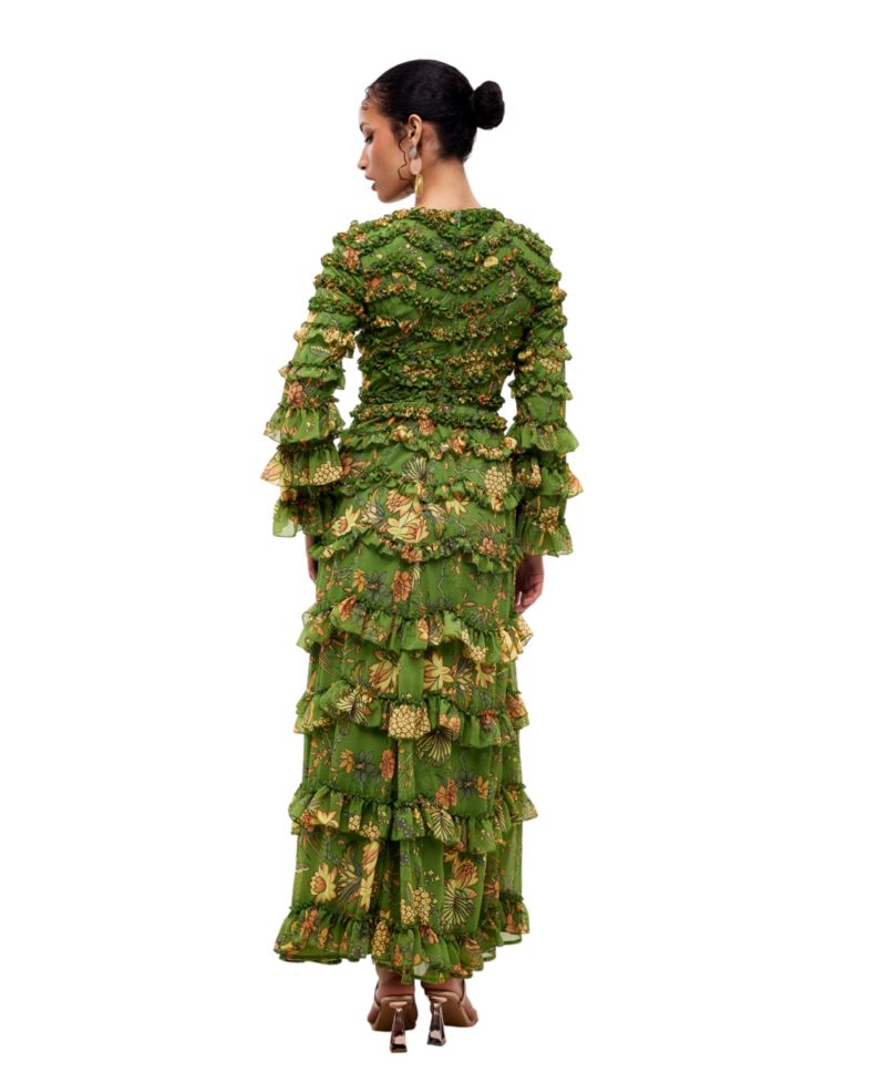 Women's Floral Ruffle A-Line Maxi Dress