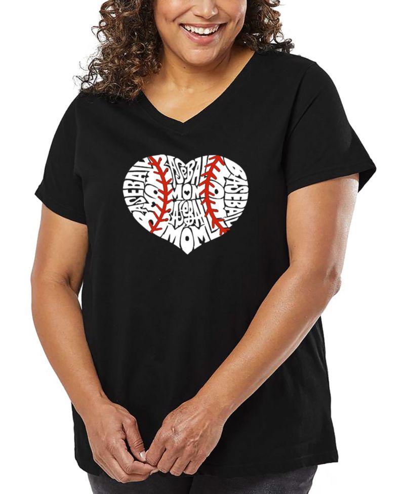 Plus Size Baseball Mom Word Art V-Neck T-Shirt