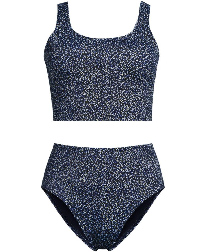 Plus Size Tugless Midkini Top and High Waisted Bottom Swimsuit Set