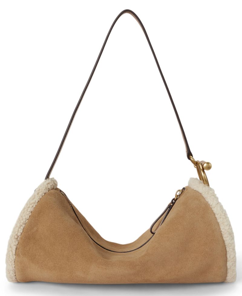 Blaike Suede Shearling Trim Small Barrel Bag