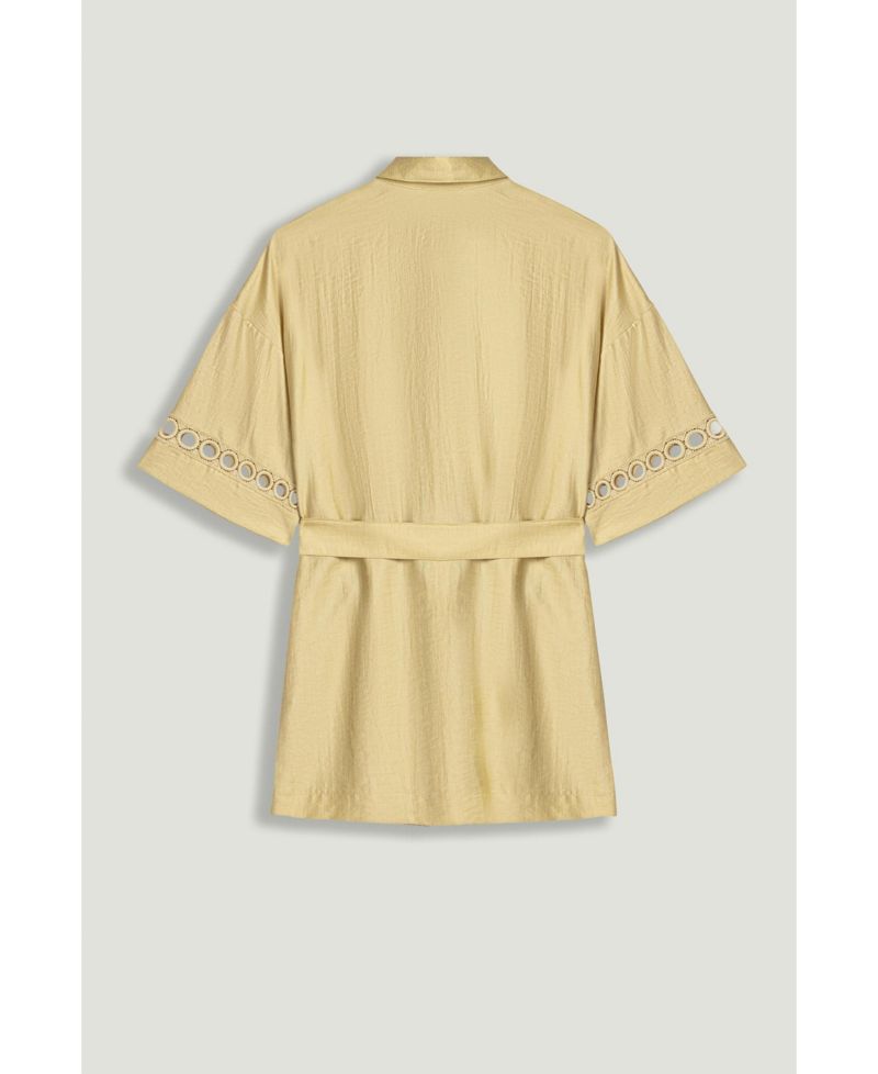 Women's Belted Eyelet Detail Short-Sleeve Jacket