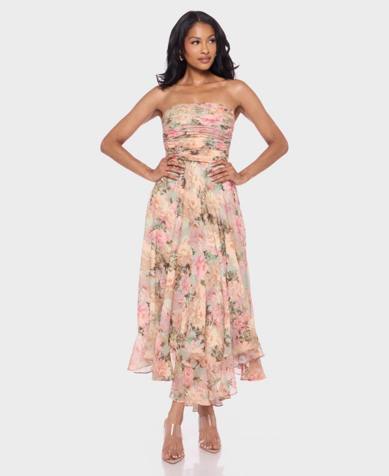 Juniors' Strapless Printed Dress